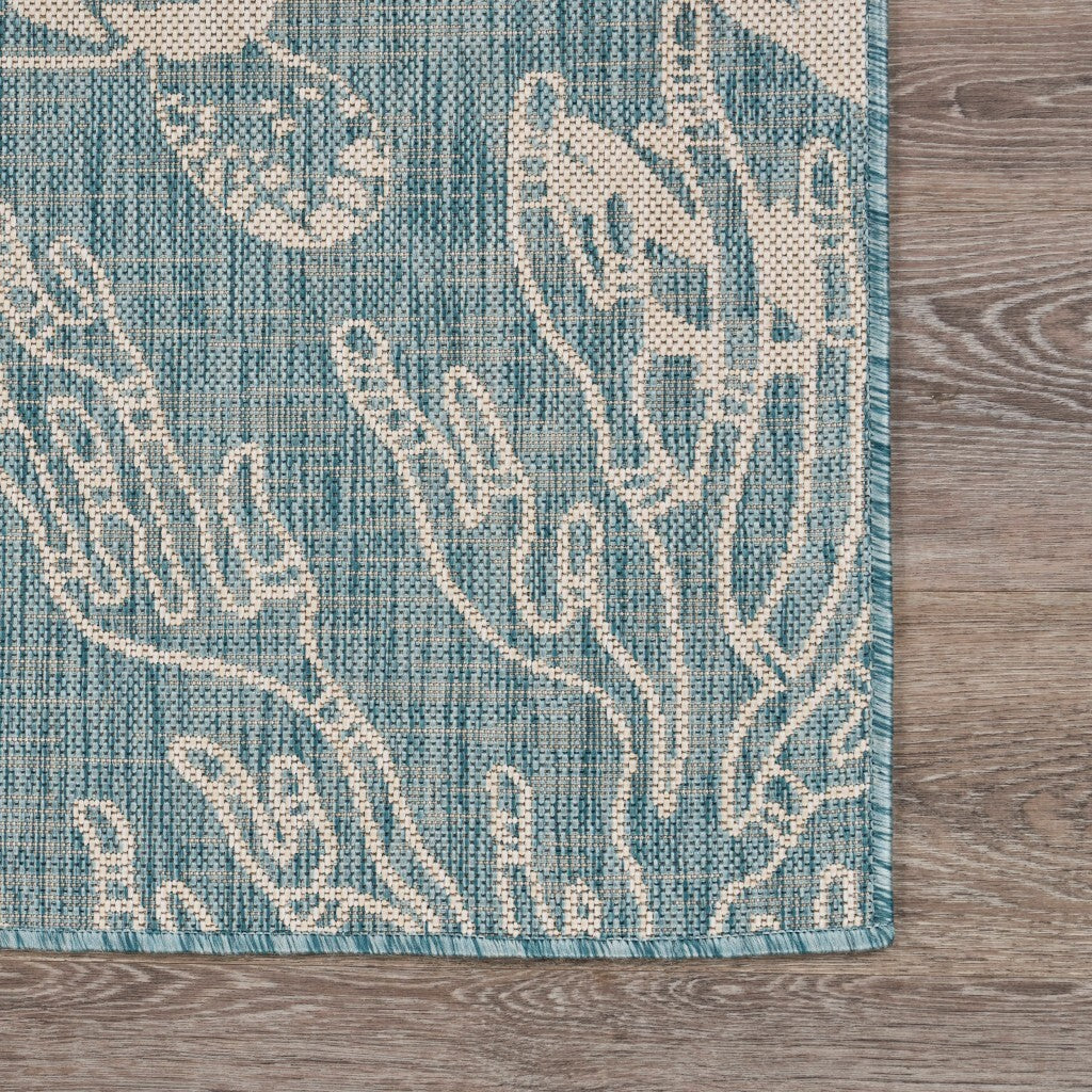 5' x 7' Teal Turtle Indoor Outdoor Area Rug