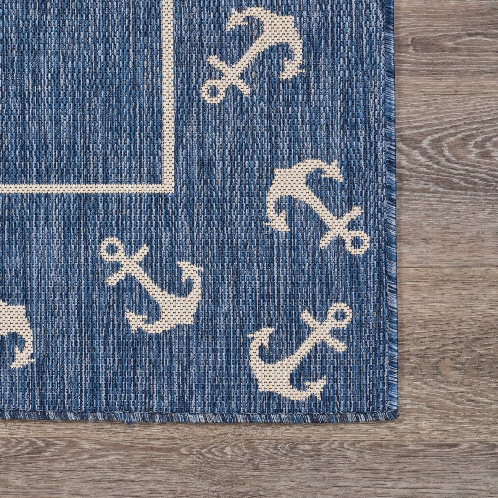 2' x 3' Navy Anchor Indoor Outdoor Scatter Rug