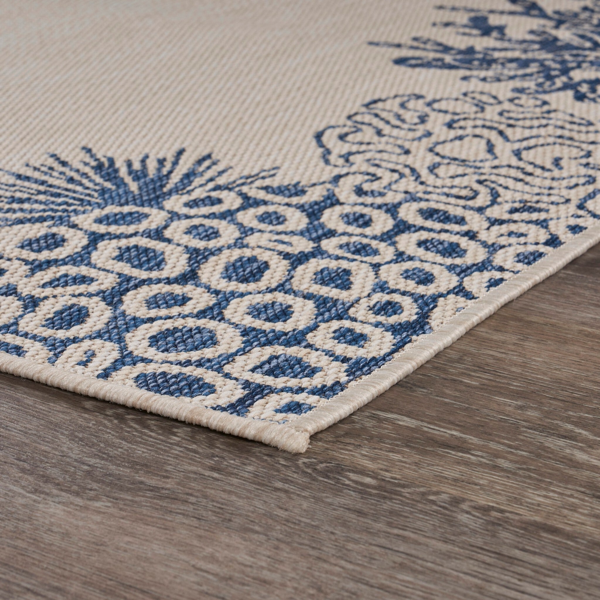2' x 3' Navy Reef Border Indoor Outdoor Scatter Rug