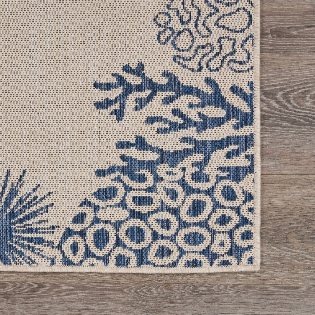 2' x 3' Navy Reef Border Indoor Outdoor Scatter Rug