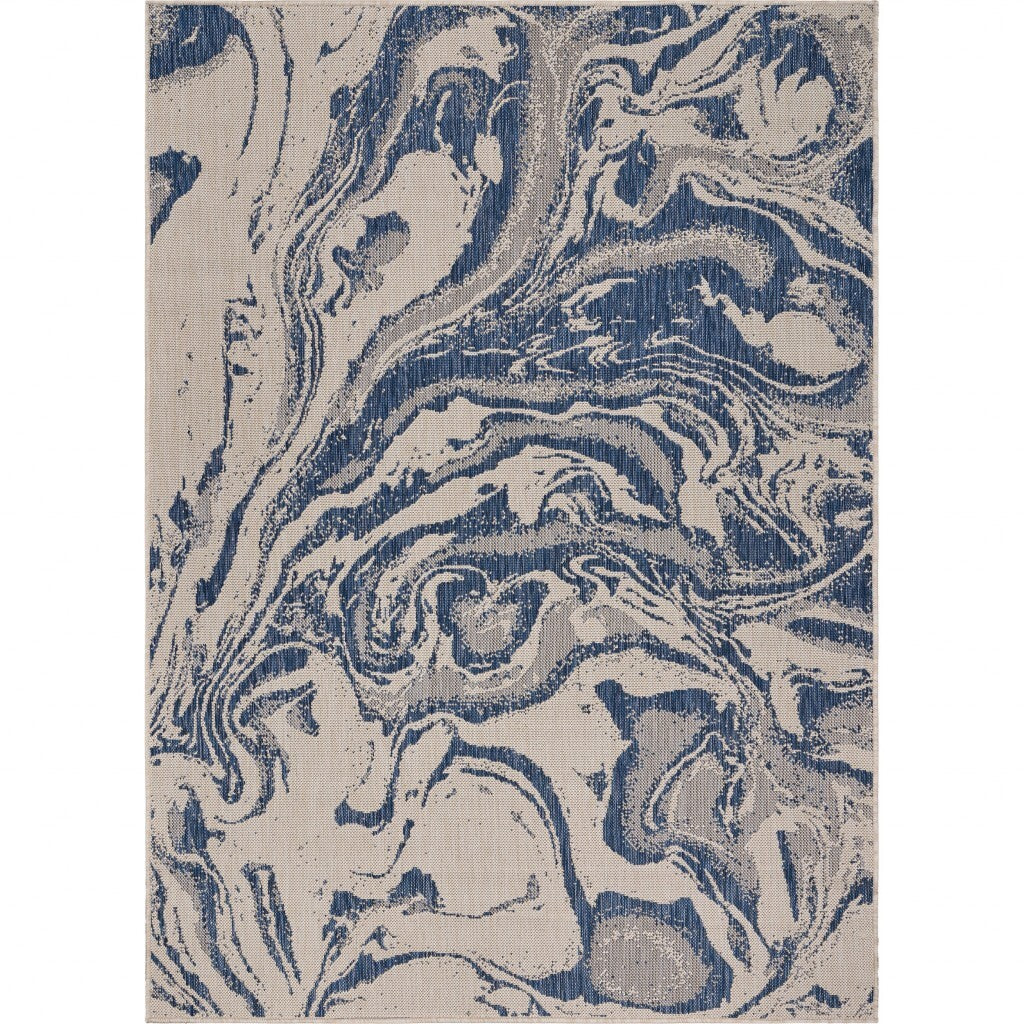2' x 3' Navy Abstract Indoor Outdoor Scatter Rug