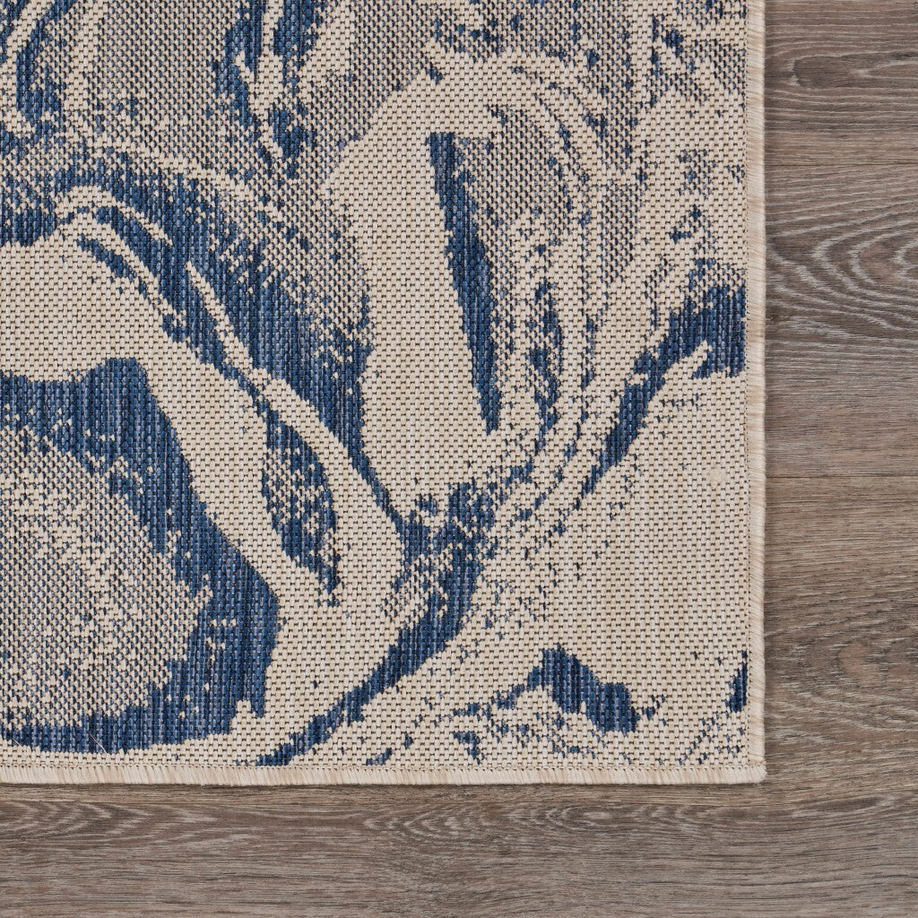 2' x 3' Navy Abstract Indoor Outdoor Scatter Rug