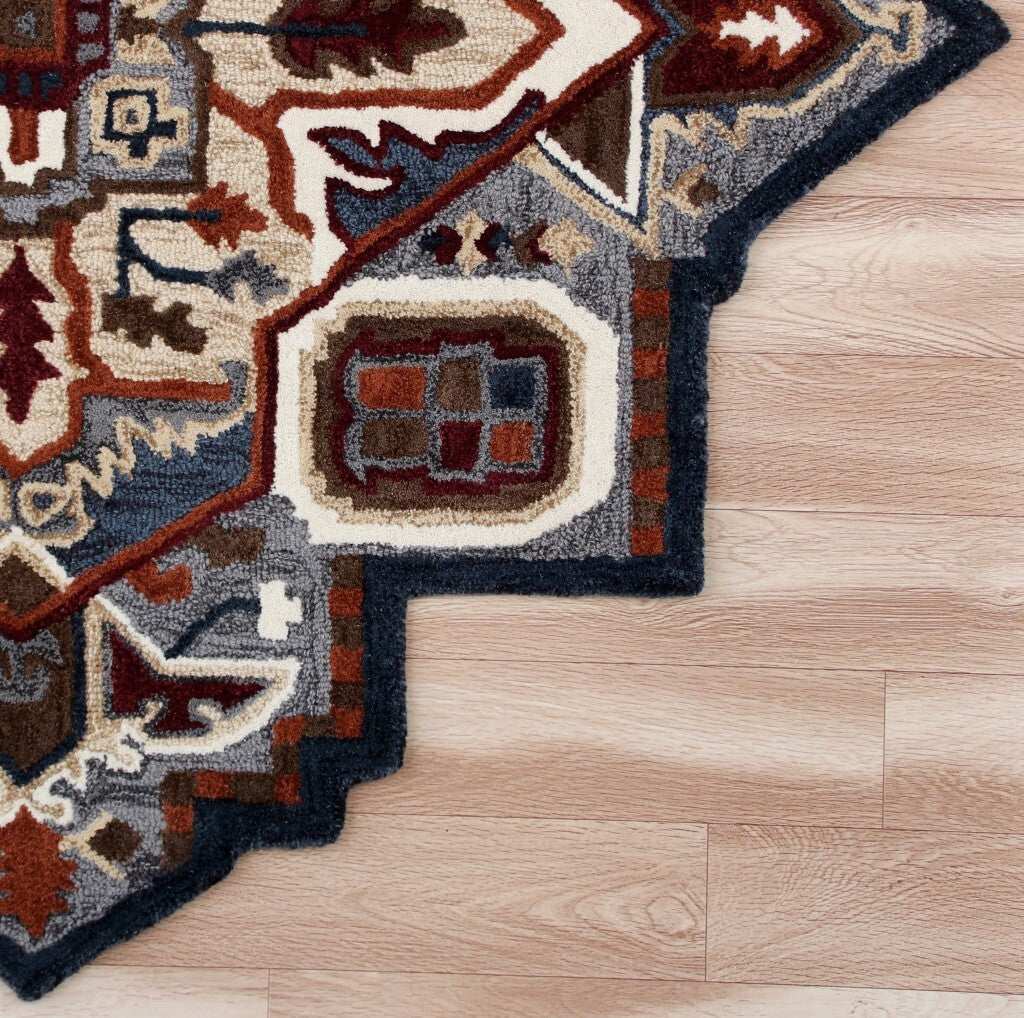 5' Maroon and Gray Medallion Area Rug