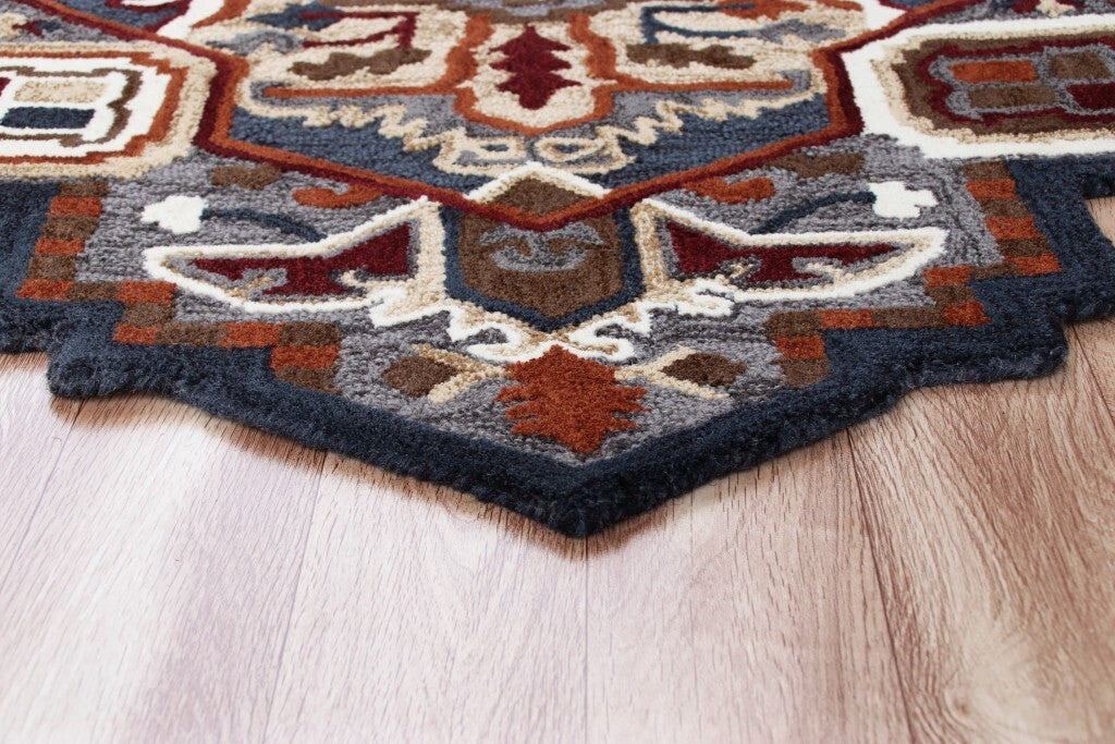 5' Maroon and Gray Medallion Area Rug