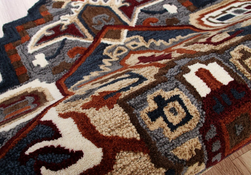 5' Maroon and Gray Medallion Area Rug