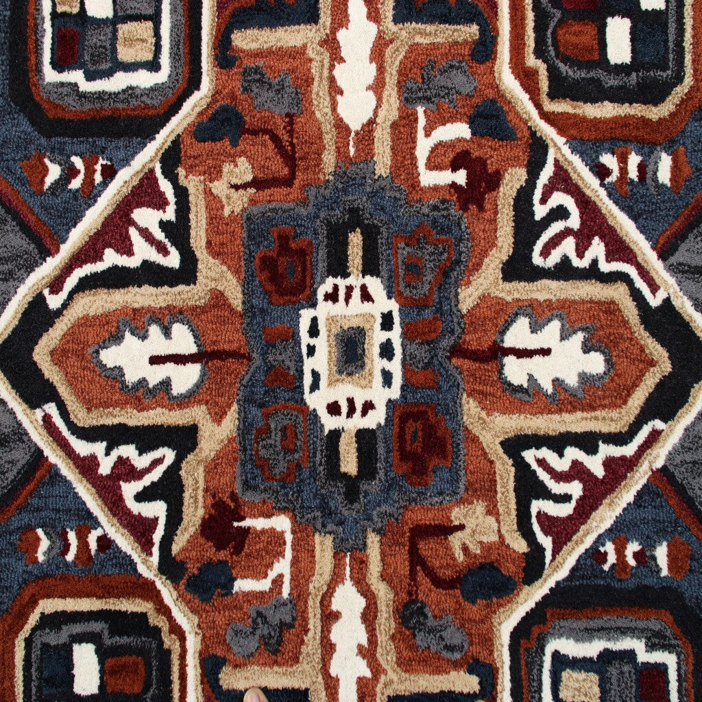 5' Maroon and Blue Medallion Area Rug