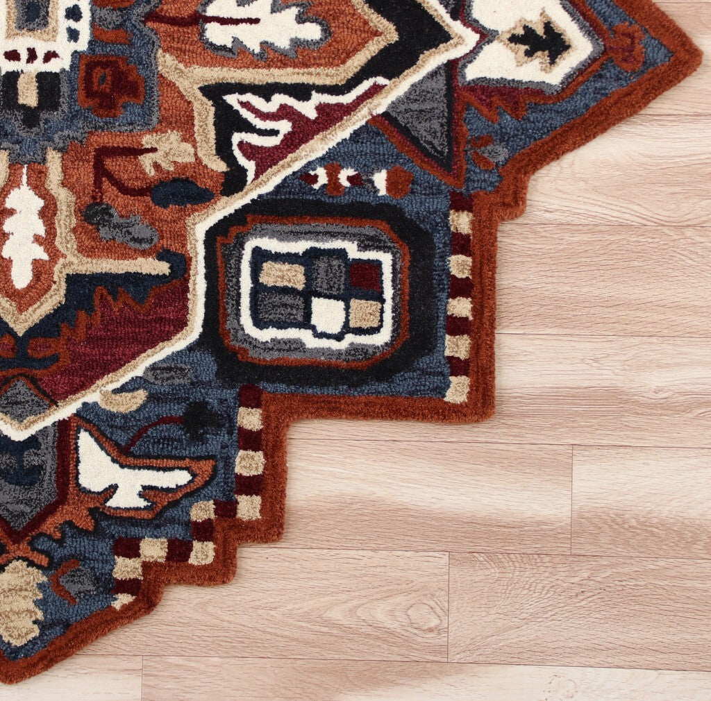 5' Maroon and Blue Medallion Area Rug