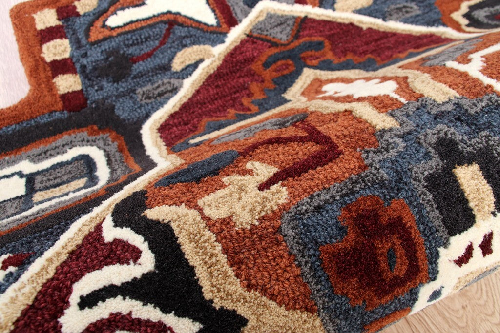 5' Maroon and Blue Medallion Area Rug