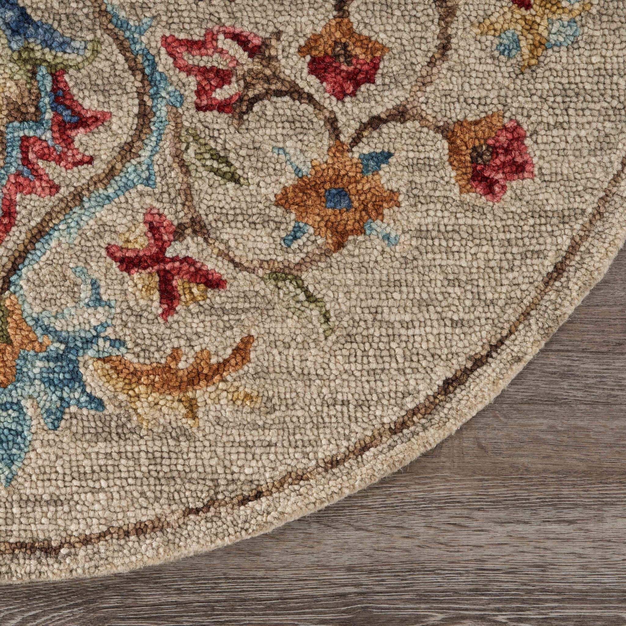 6' Round Beige Floral Medallion Area Rug