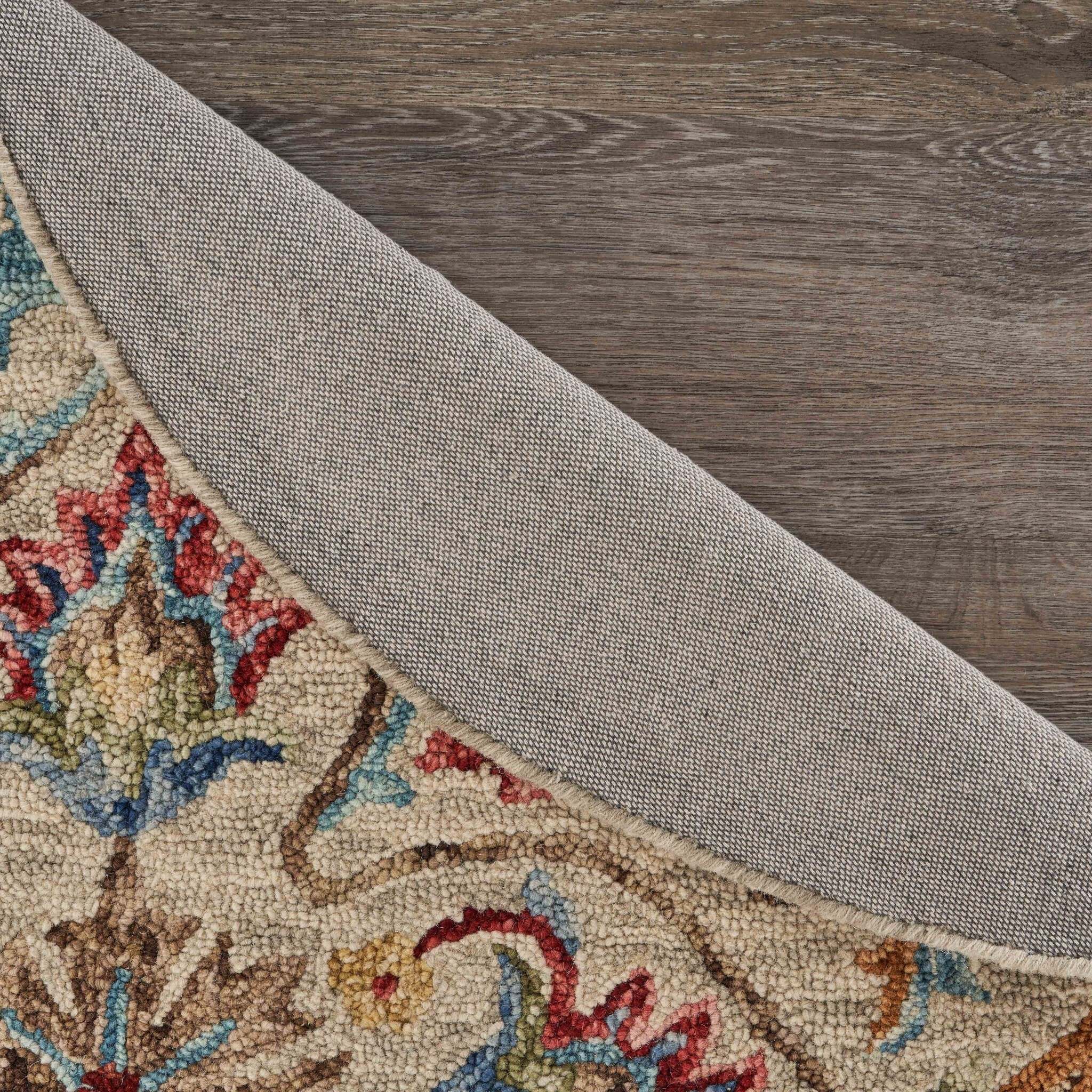6' Round Beige Floral Medallion Area Rug