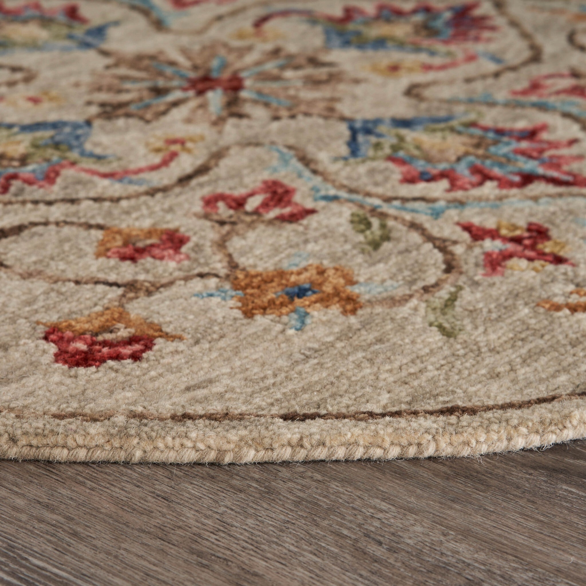 6' Round Beige Floral Medallion Area Rug