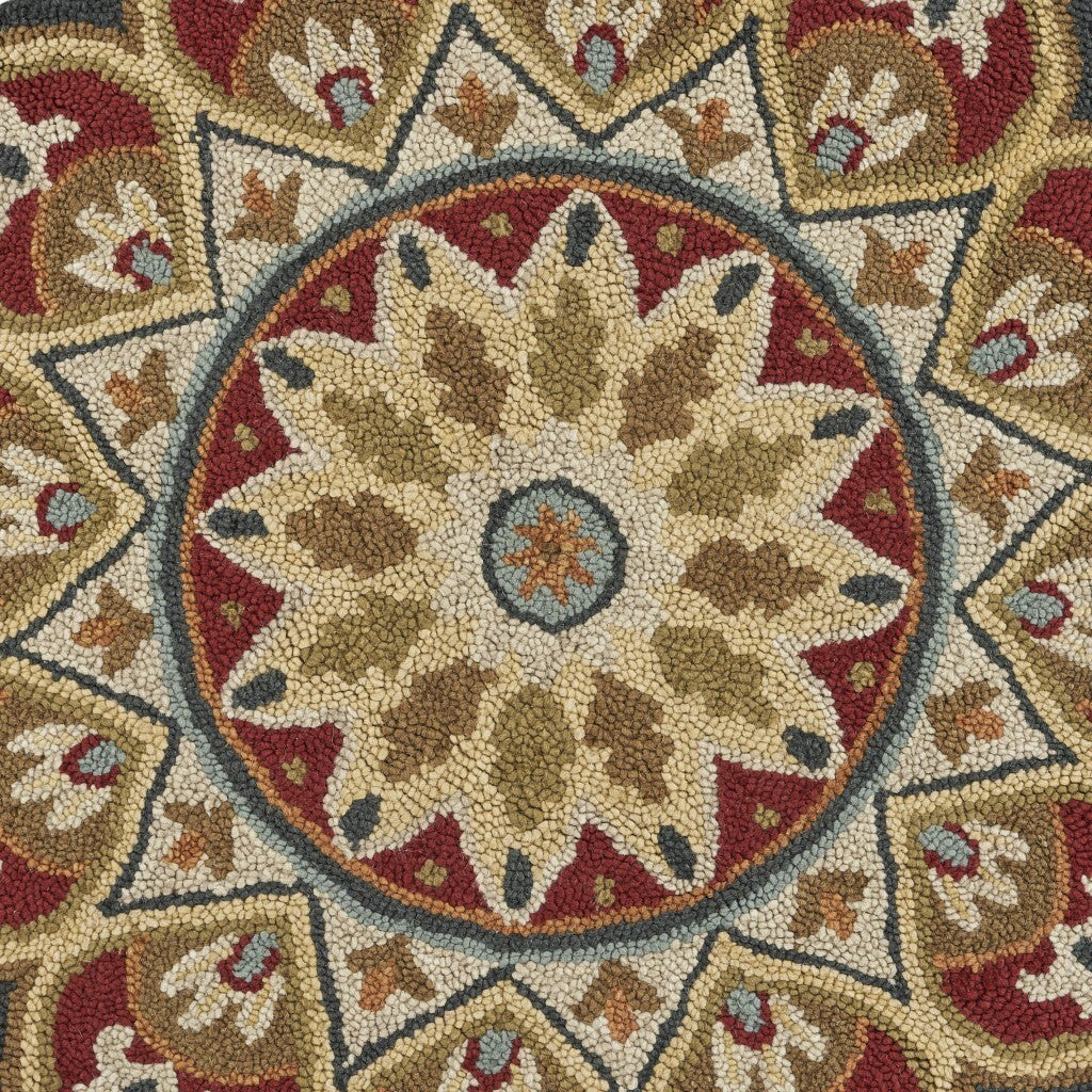 6' Round Red Decorative Petaled Edge Area Rug