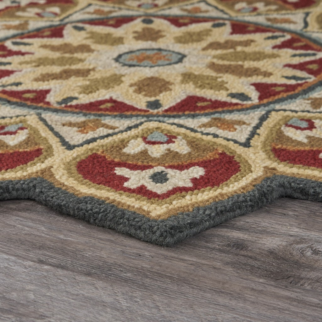 6' Round Red Decorative Petaled Edge Area Rug