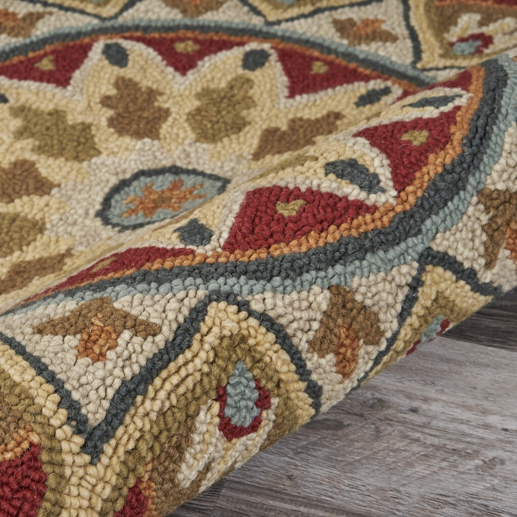 6' Round Red Decorative Petaled Edge Area Rug