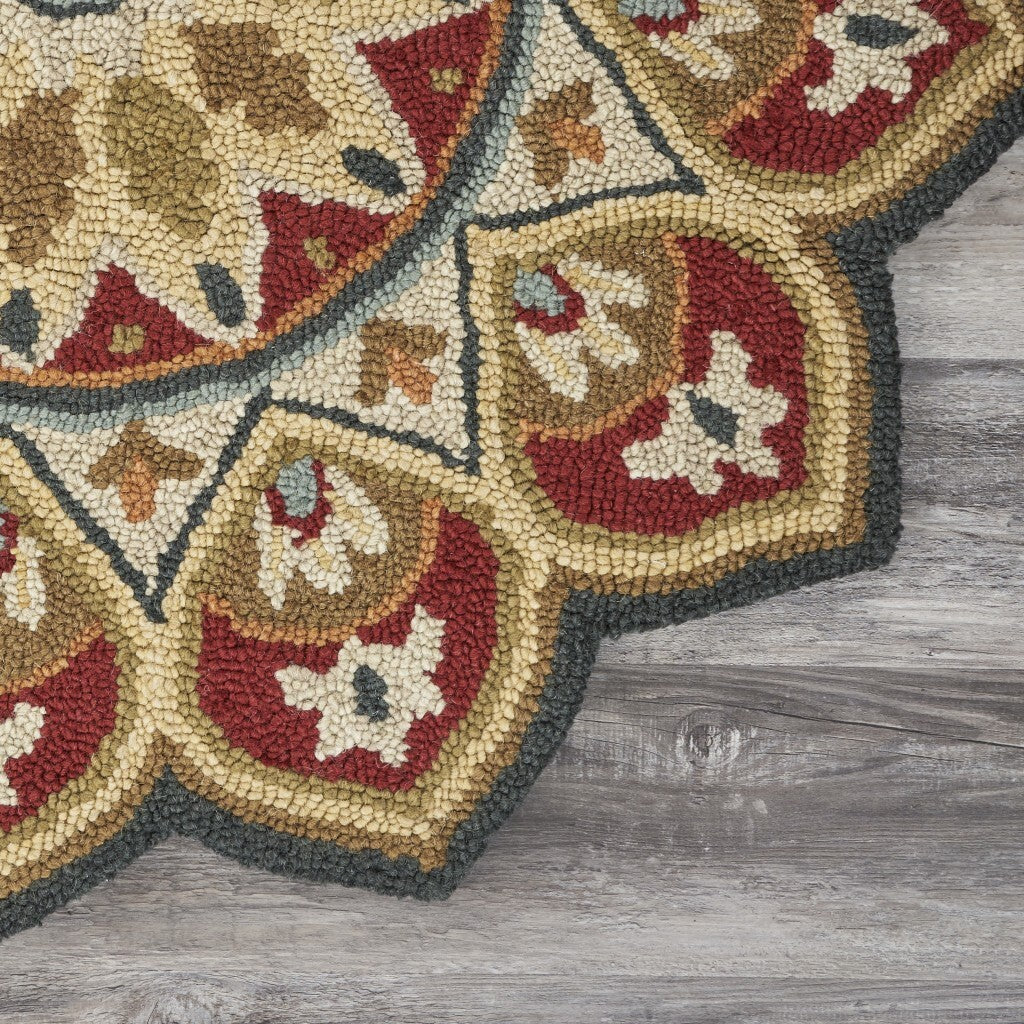 6' Round Red Decorative Petaled Edge Area Rug