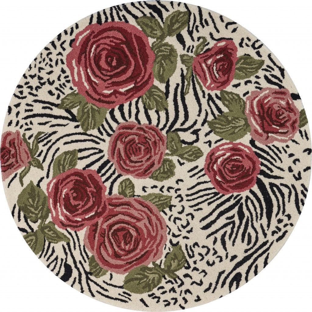 6' Round Red Rose Bed Area Rug