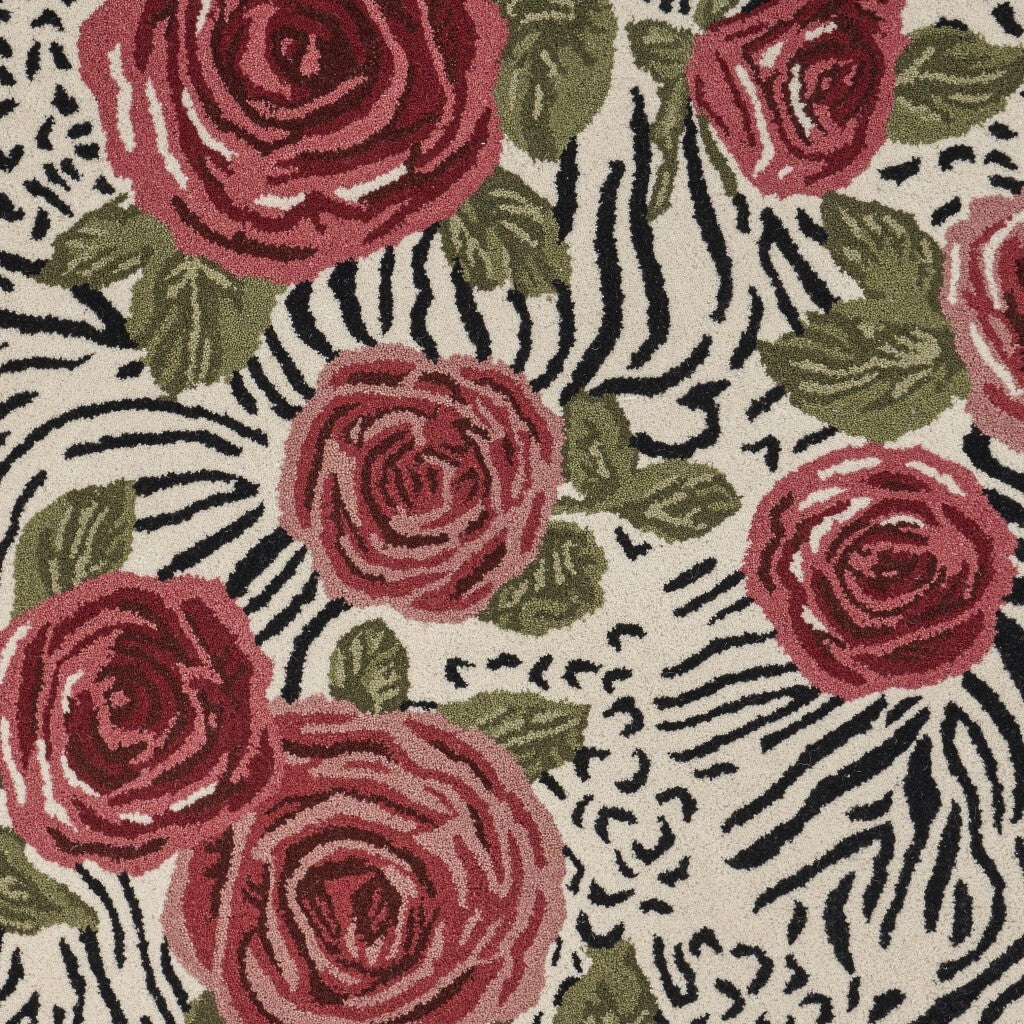 6' Round Red Rose Bed Area Rug