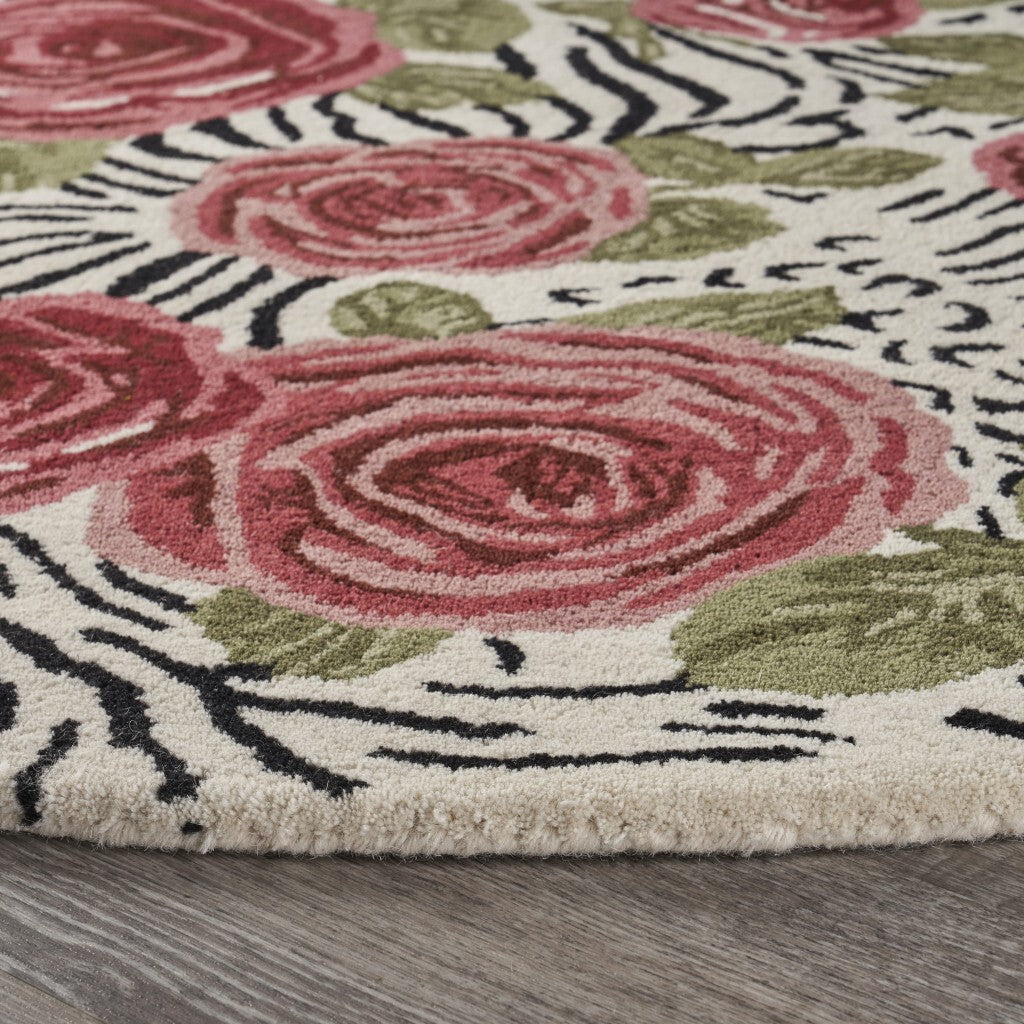 6' Round Red Rose Bed Area Rug