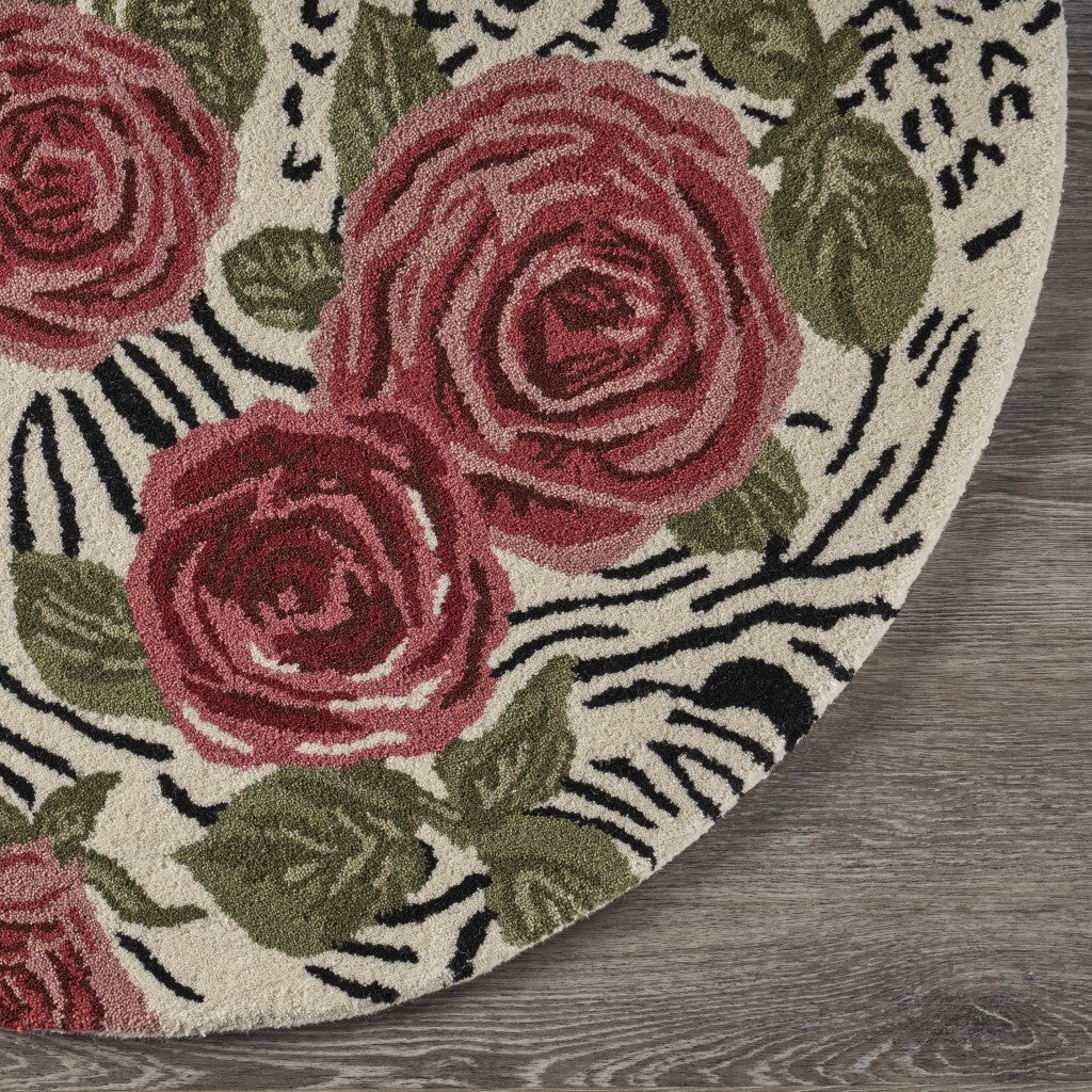 6' Round Red Rose Bed Area Rug