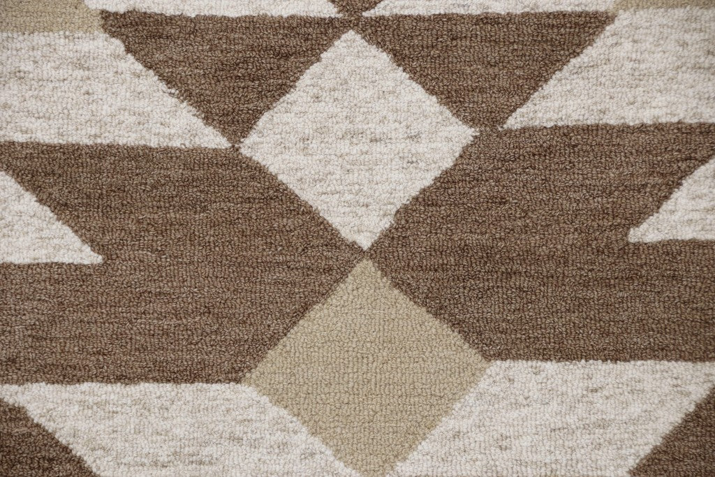 6' Round Brown Bohemian Geometric Area Rug