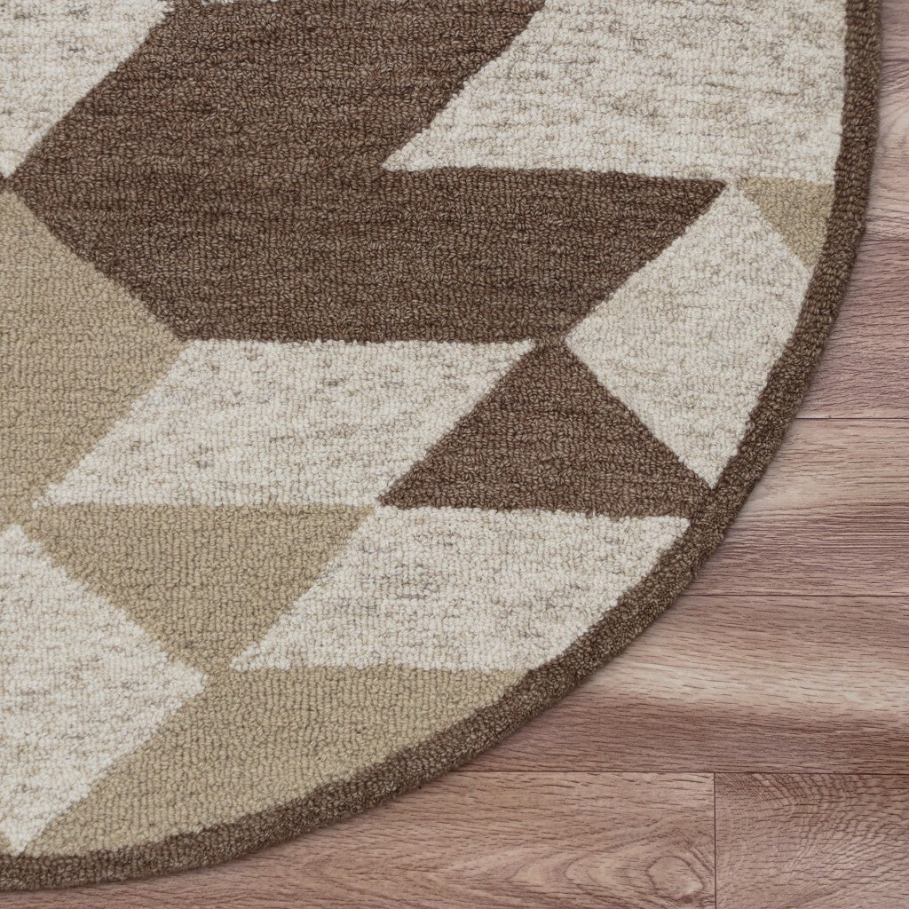 6' Round Brown Bohemian Geometric Area Rug