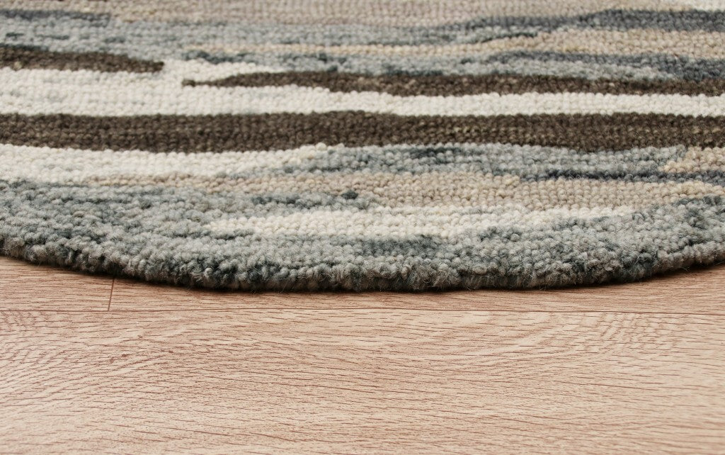 6' Round Brown and Gray Camouflage Area Rug