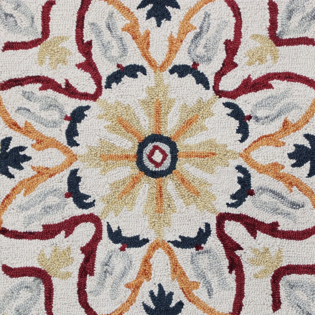 4' Round Red and Ivory Floral Filigree Area Rug