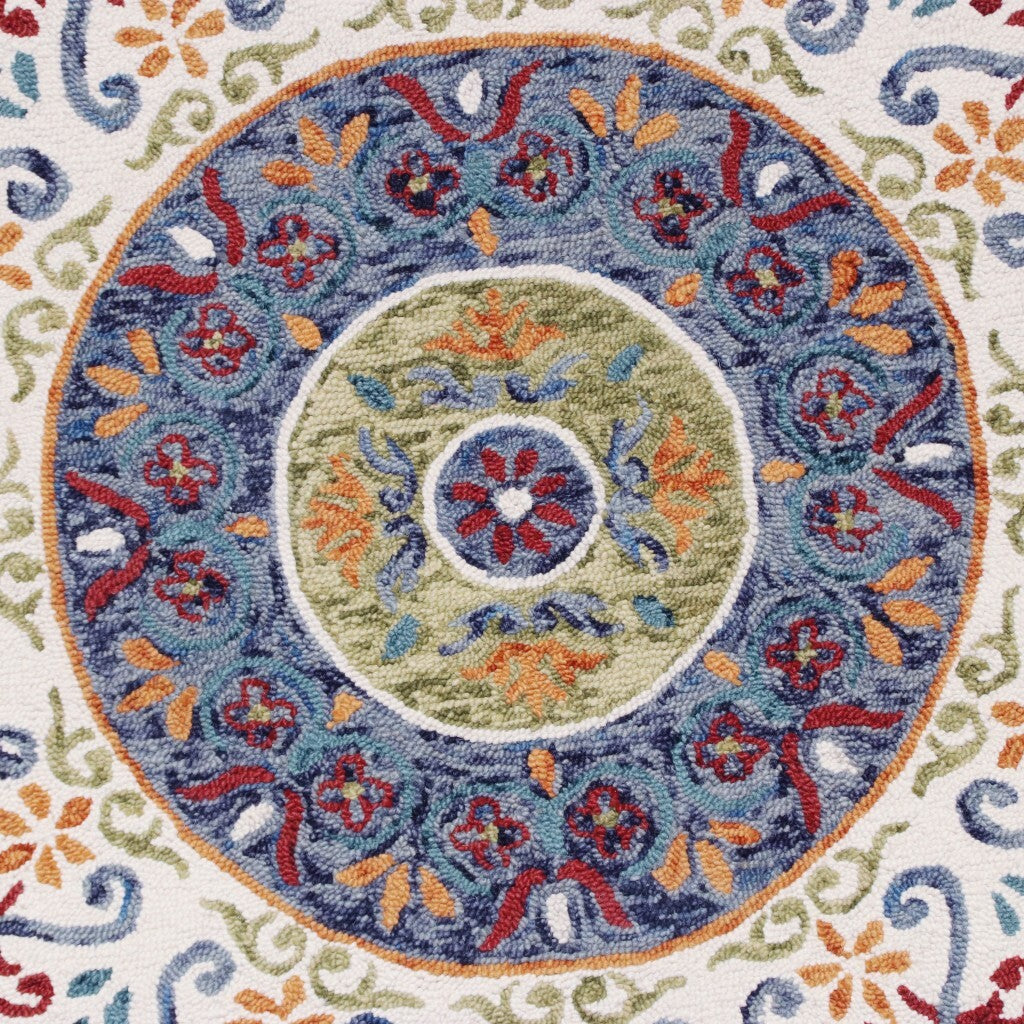 6' Round Blue and White Ornate Medallion Area Rug