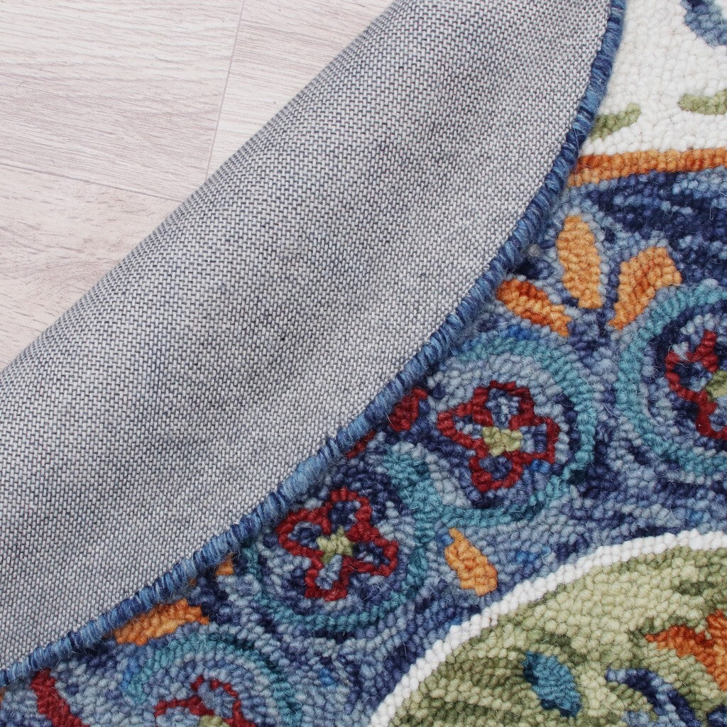 6' Round Blue and White Ornate Medallion Area Rug