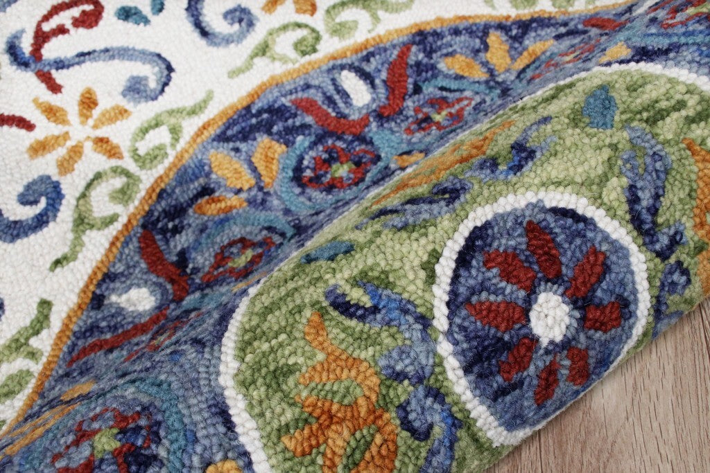 6' Round Blue and White Ornate Medallion Area Rug