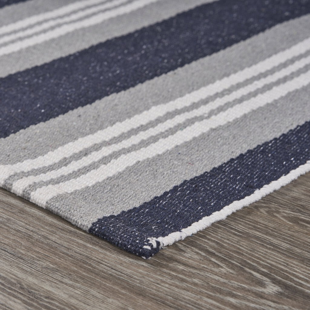 2' x 6' Navy and Ivory Striped Runner Rug