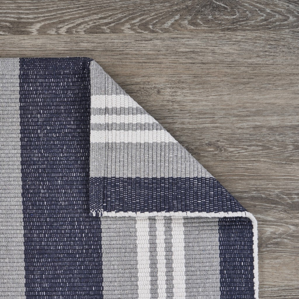 2' x 6' Navy and Ivory Striped Runner Rug