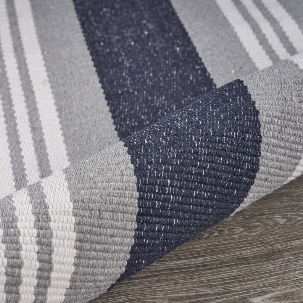 2' x 6' Navy and Ivory Striped Runner Rug