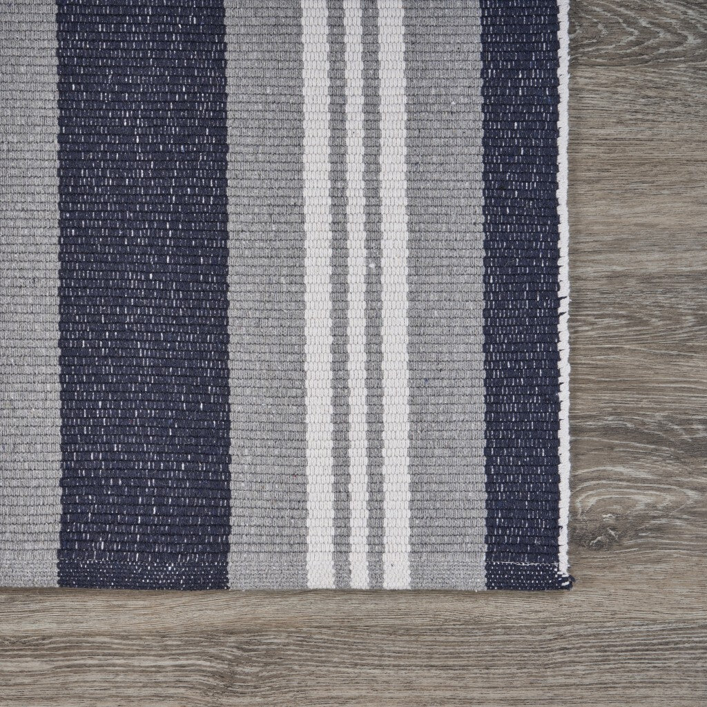2' x 6' Navy and Ivory Striped Runner Rug