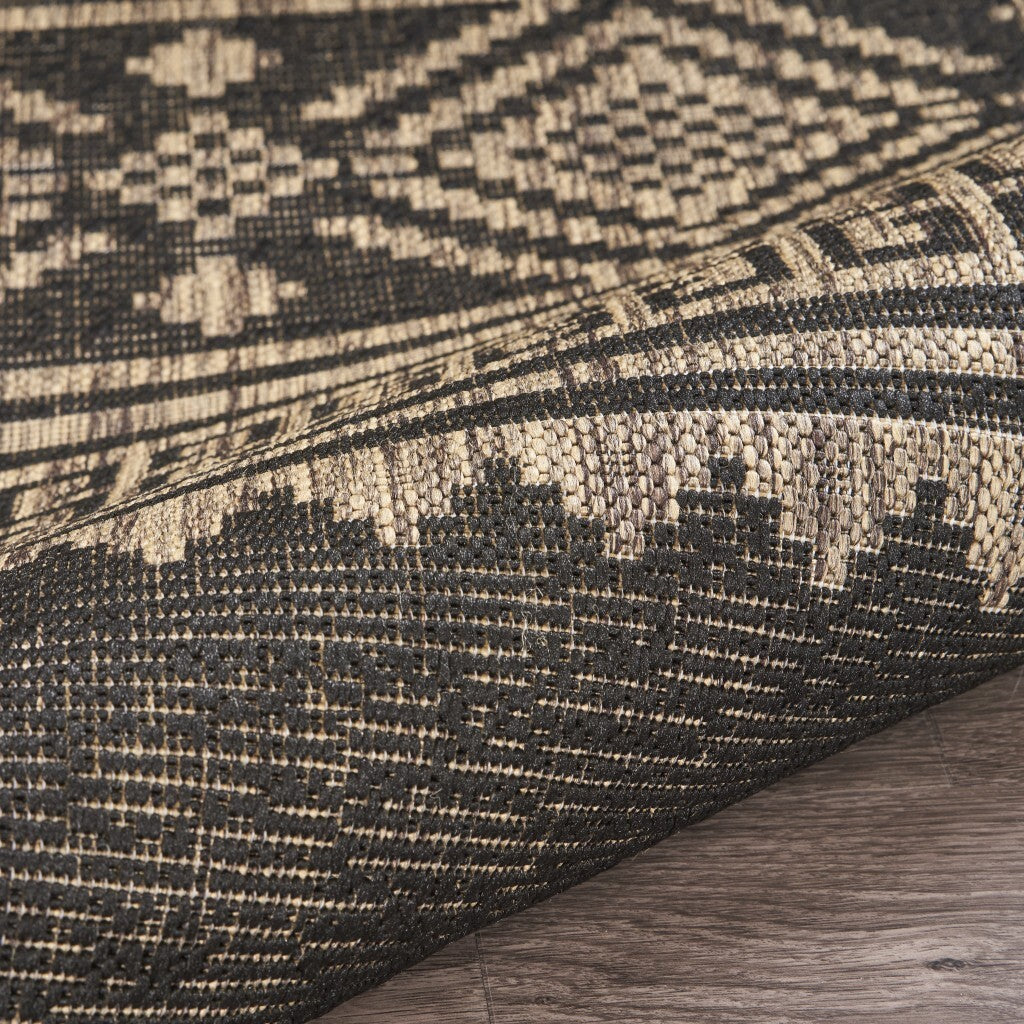 5' x 8' Black Geometric Indoor Outdoor Area Rug
