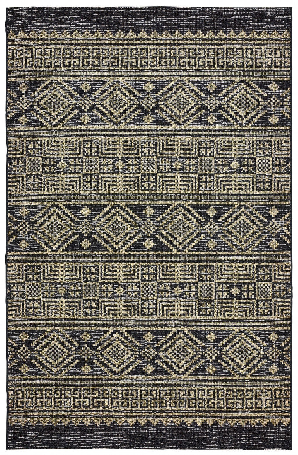 8' x 10' Black Geometric Indoor Outdoor Area Rug