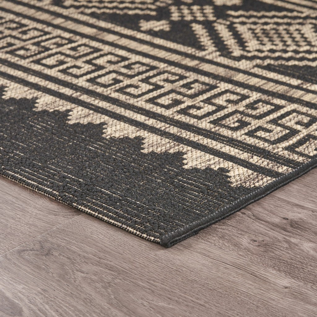 8' x 10' Black Geometric Indoor Outdoor Area Rug