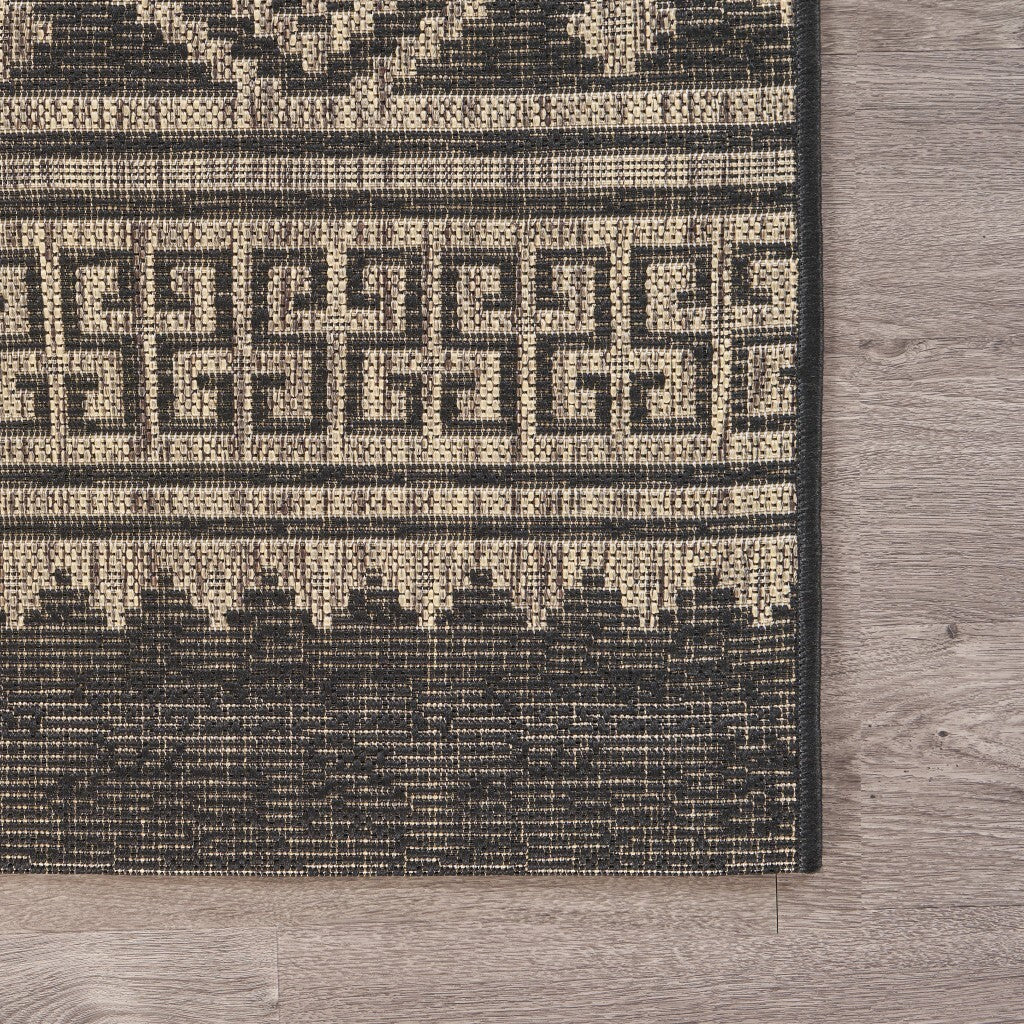 8' x 10' Black Geometric Indoor Outdoor Area Rug
