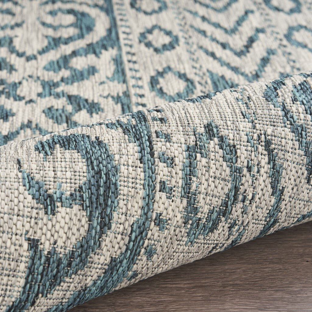 8' x 10' Blue Geometric Indoor Outdoor Area Rug