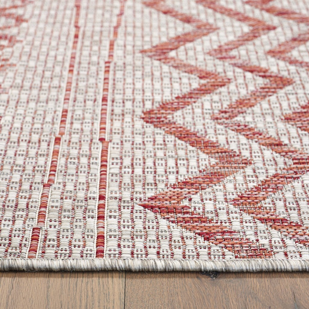 5' x 8' Red Zigzag Indoor Outdoor Area Rug