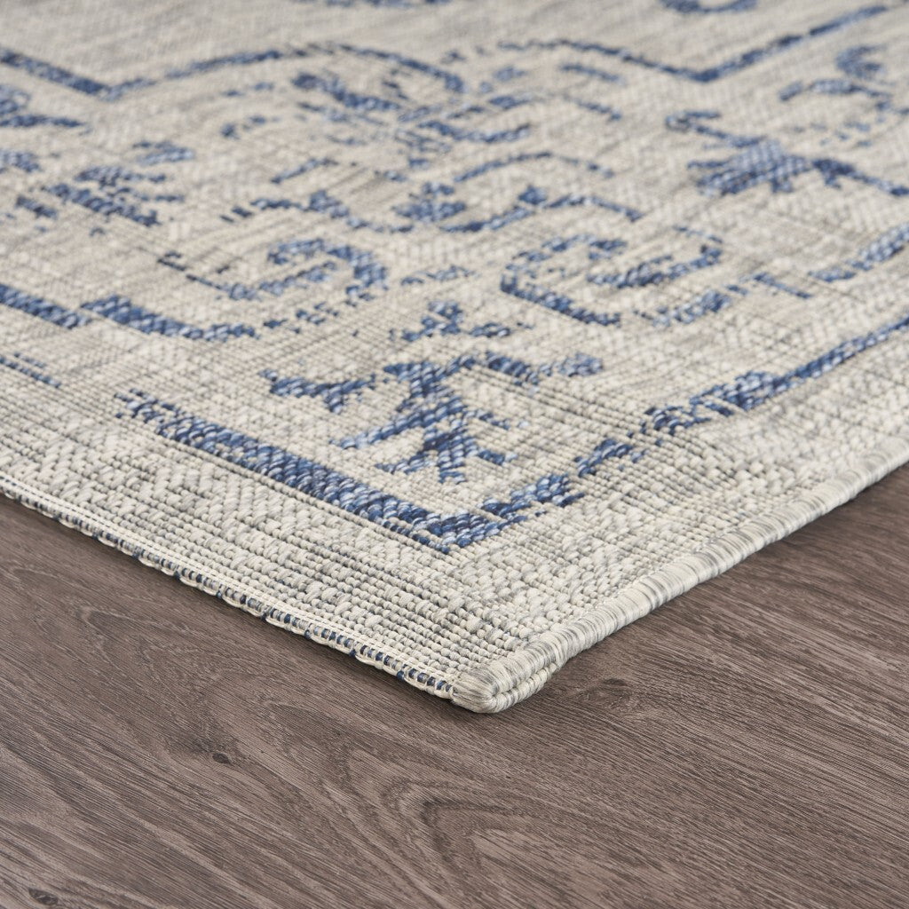 8' x 10' Blue Ornate Indoor Outdoor Area Rug