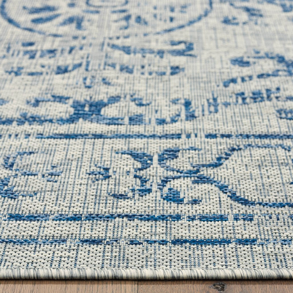 8' x 10' Blue Ornate Indoor Outdoor Area Rug