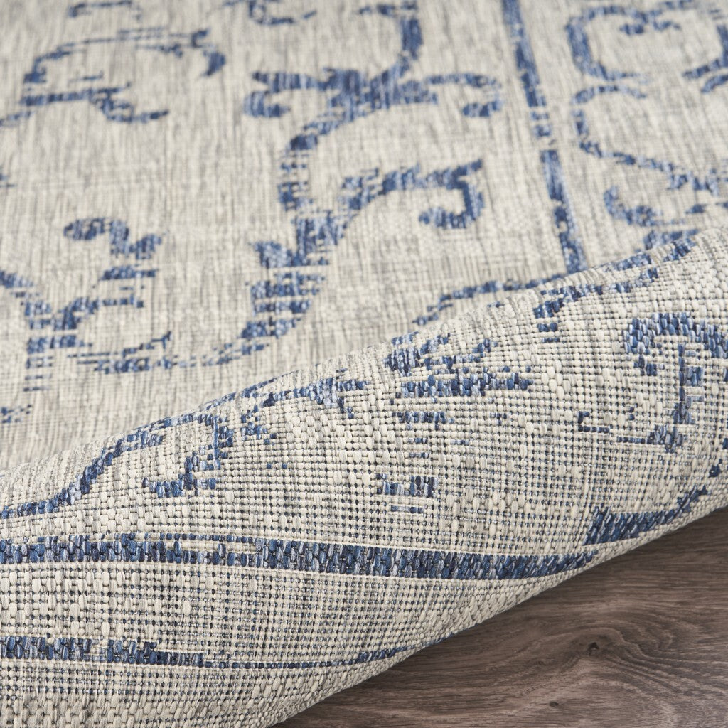 8' x 10' Blue Ornate Indoor Outdoor Area Rug