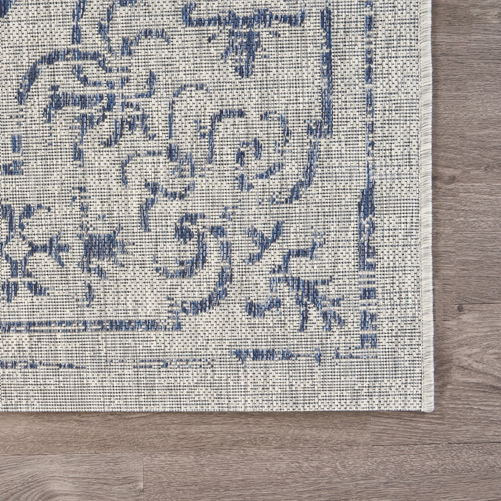 8' x 10' Blue Ornate Indoor Outdoor Area Rug
