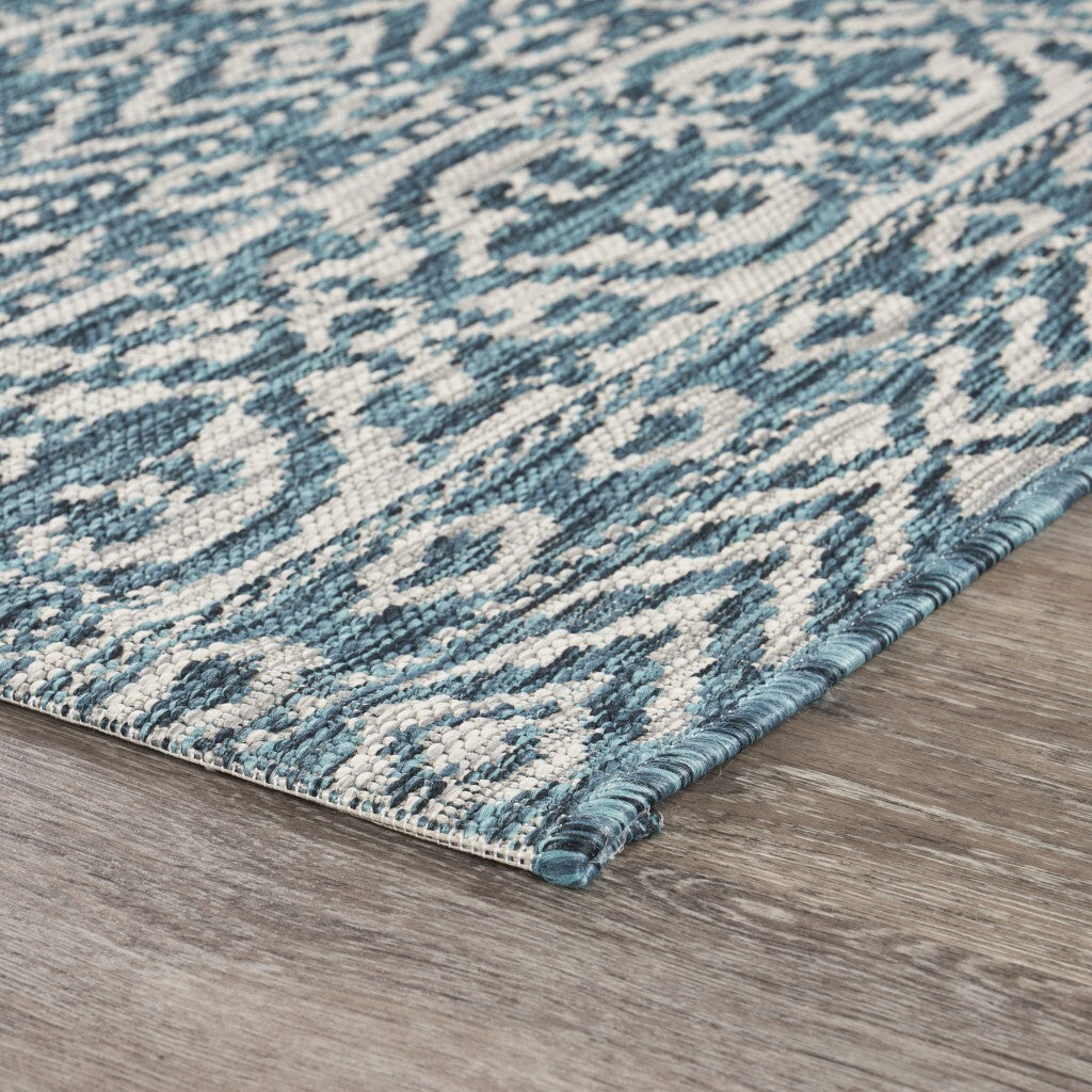 3' x 5' Blue Geometric Indoor Outdoor Area Rug