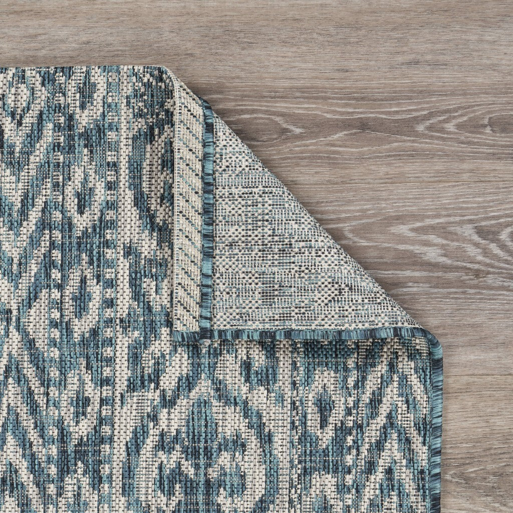 3' x 5' Blue Geometric Indoor Outdoor Area Rug