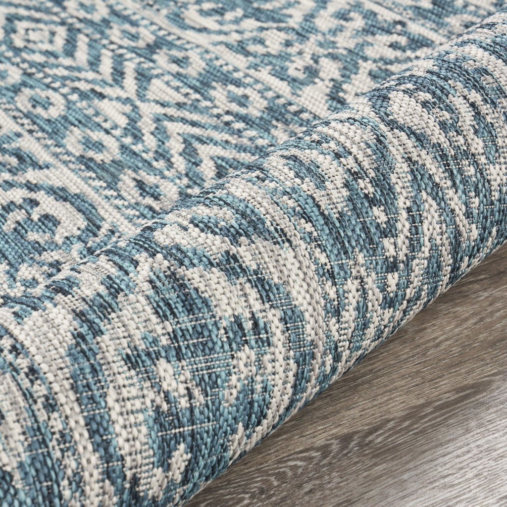 3' x 5' Blue Geometric Indoor Outdoor Area Rug