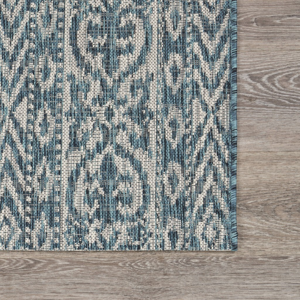 3' x 5' Blue Geometric Indoor Outdoor Area Rug