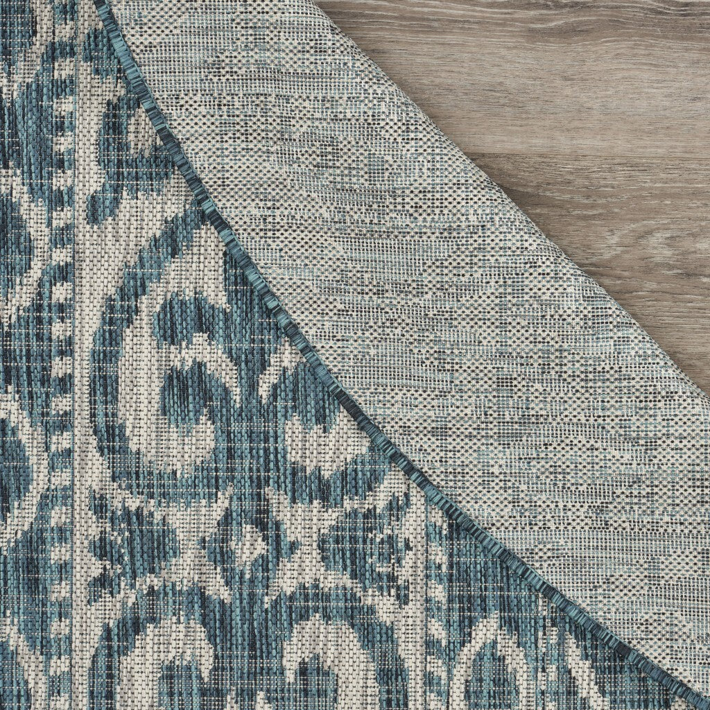 8' Round Blue Geometric Indoor Outdoor Area Rug