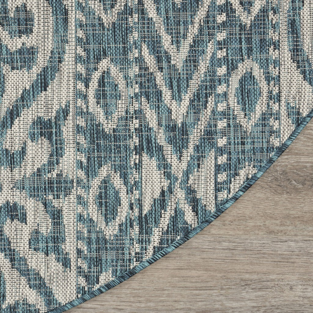 8' Round Blue Geometric Indoor Outdoor Area Rug